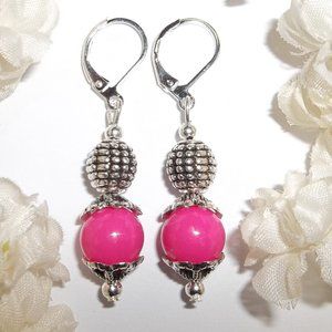 Pink Beaded Earrings Leverback Handmade NWT 5349